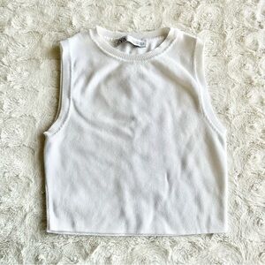 Zara Tank Top Womens Medium White Cropped High Neck Minimalist Boho Sleeveless